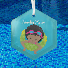 Swim Team African American Girl Cute Personated Glas Ornament
