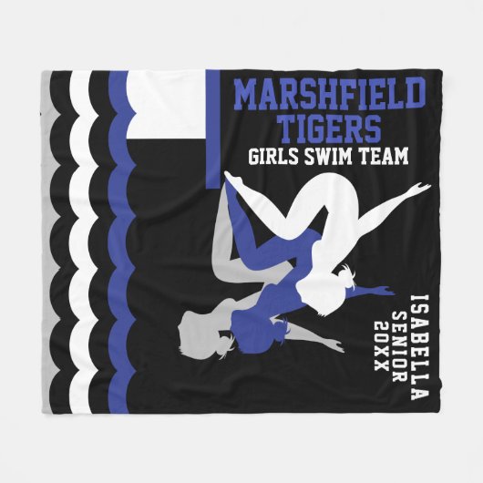 Swim Team - Blauw en Zwart Fleece Deken (Voorkant (Horizontaal))