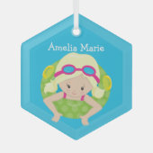 Swim Team Blonde Girl Cute Custom Kerstmis Glas Ornament (Voorkant)