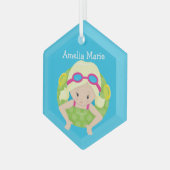 Swim Team Blonde Girl Cute Custom Kerstmis Glas Ornament (Voorkant links)