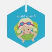 Swim Team Blonde Girl Cute Custom Kerstmis Glas Ornament (Achterkant)