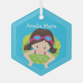 Swim Team Brunette Girl Cute Custom Kerstmis Glas Ornament (Voorkant)