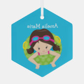 Swim Team Brunette Girl Cute Custom Kerstmis Glas Ornament (Achterkant)