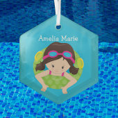 Swim Team Brunette Girl Cute Custom Kerstmis Glas Ornament