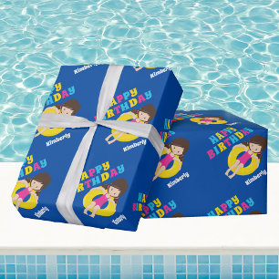Swim Team Girl Aangepast Kinder Happy Birthday Cadeaupapier