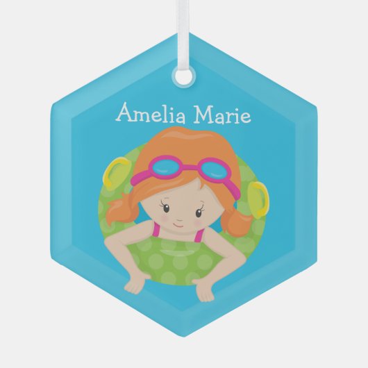 Swim Team Redhead Girl Cute Personalized Swimmer Glas Ornament (Voorkant)
