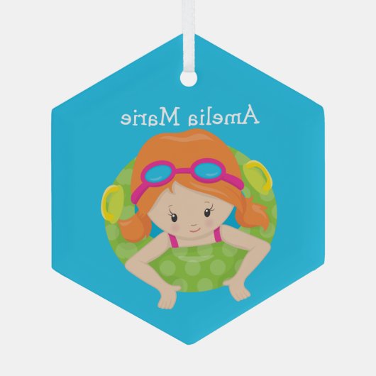 Swim Team Redhead Girl Cute Personalized Swimmer Glas Ornament (Achterkant)
