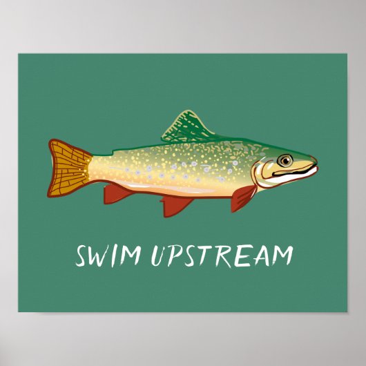 Swim Upstream Trout visart illustratie Poster (Voorkant)