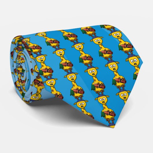 Swimmer Giraffe Cute Cartoon Stropdas (Opgerold)