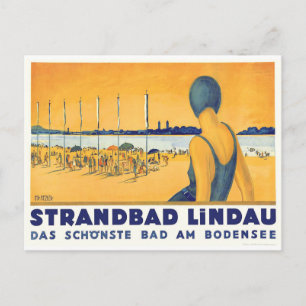 Swimmer Girl in Strandbad Lindau Bodensee, Duitsla Briefkaart
