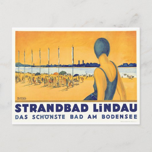 Swimmer Girl in Strandbad Lindau Bodensee, Duitsla Briefkaart (Voorkant)