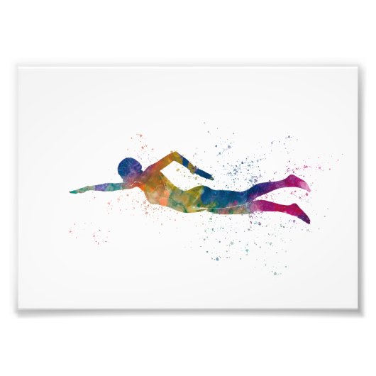 swimmer in watercolor foto afdruk (Voorkant)