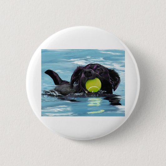 Swimming Black Lab Ronde Button 5,7 Cm (Voorkant)
