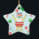Swimming Christmas Collectible Keramisch Ornament<br><div class="desc">Zwemmen thema kerst ornament met Kerstman zwemmer. Om te personaliseren bewerk tekst om de naam van uw favoriete zwemmer of strandliefhebber toe te voegen.</div>