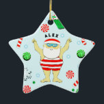 Swimming Christmas Collectible Keramisch Ornament<br><div class="desc">Zwemmen thema kerst ornament met Kerstman zwemmer. Om te personaliseren bewerk tekst om de naam van uw favoriete zwemmer of strandliefhebber toe te voegen.</div>