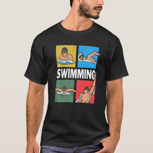 Swimming crawl, chest, back, dolphin, 4 swimming s t-shirt (Voorkant)