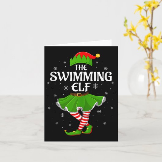 Swimming Elf Christmas Family Girls Women Elf Squa Kaart (Gele Bloem)