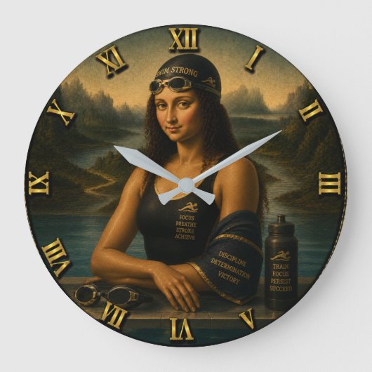 Swimming Funny Mona Lisa Swimmer Gift for Pool Grote Klok (Voorkant)