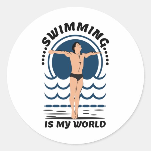 Swimming is My World - Swimmer in Speedo Ronde Sticker (Voorkant)