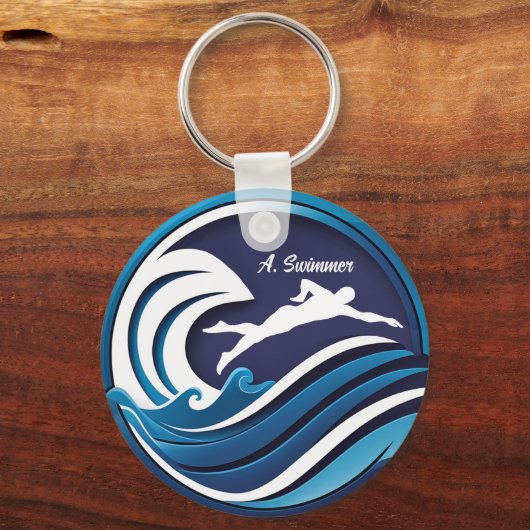Swimming logo #2 Personalize with name Sleutelhanger (Voorkant)