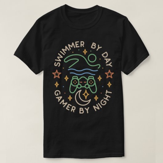 Swimming LoverSwimmer By Day Gamer By Night Funny  T-shirt (Design voorkant)