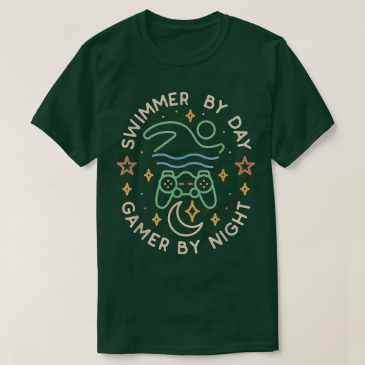 Swimming LoverSwimmer By Day Gamer By Night Funny  T-shirt (Design voorkant)