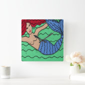 Swimming Mermaid Abstract Painting Square Wall Clo Vierkante Klok (Huis)