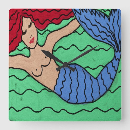 Swimming Mermaid Abstract Painting Square Wall Clo Vierkante Klok (Voorkant)