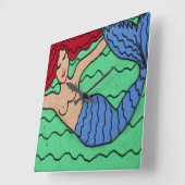 Swimming Mermaid Abstract Painting Square Wall Clo Vierkante Klok (Hoek)