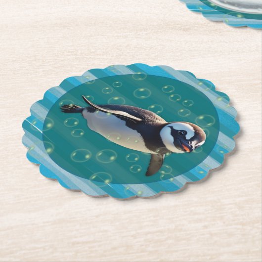 Swimming Penguin Paper Coasters Kartonnen Onderzetters (Gekanteld)