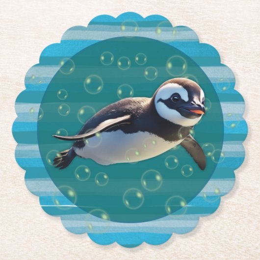 Swimming Penguin Paper Coasters Kartonnen Onderzetters (Voorkant)