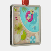 Swimming pool girl in bikini summer beach  metalen ornament (Rechts)