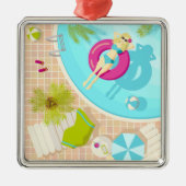 Swimming pool girl in bikini summer beach metalen ornament (Voorkant)