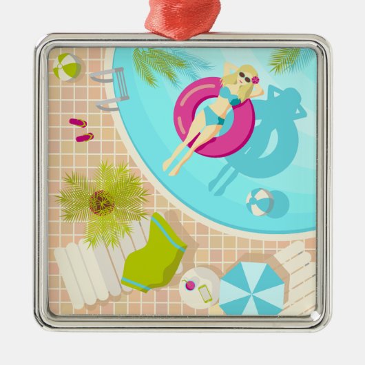 Swimming pool girl in bikini summer beach  metalen ornament (Voorkant)