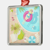 Swimming pool girl in bikini summer beach  metalen ornament (Links)
