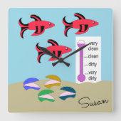 Swimming Red and Black Fish with Clams: Vierkante Klok (Voorkant)