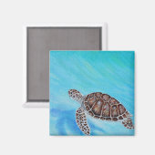 Swimming Sea Turtle Painting Magneet (Voorkant / Achterkant)