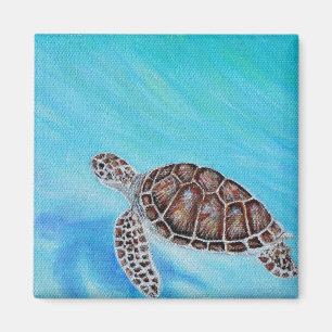 Swimming Sea Turtle Painting Magneet