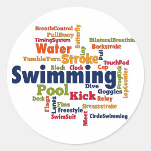 Swimming Word Cloud Ronde Sticker
