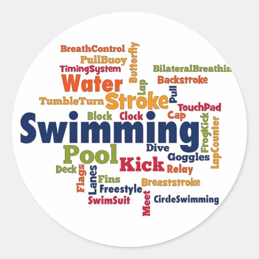 Swimming Word Cloud Ronde Sticker (Voorkant)