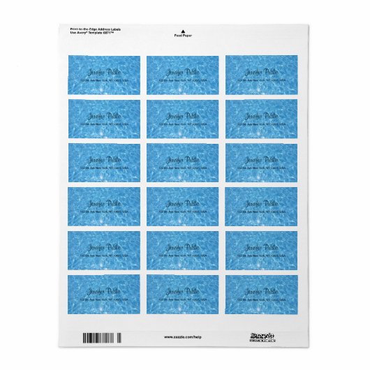 Swimmingpool Blue Aqua Handgeschreven Script Water Etiket (Full Sheet)