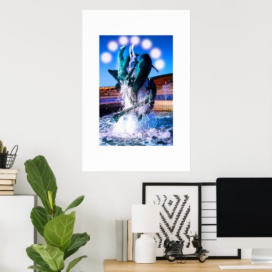 Swims with dolphins fountain poster (Thuiskantoor)