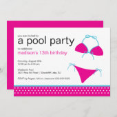 Swimsuit party Birthday Invitation Kaart (Voorkant / Achterkant)
