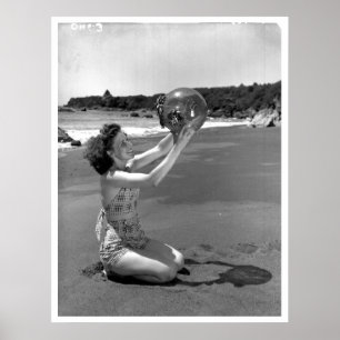 Swimsuit Vintage Girl Oregon Beach Poster