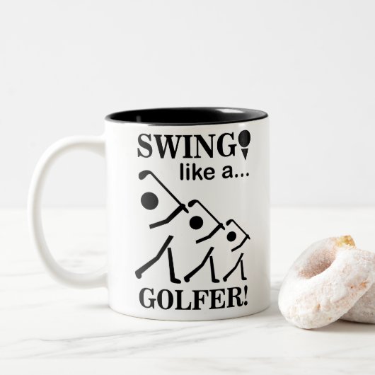 Swing als een golfer golf tweekleurige koffiemok (Met donut)