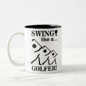 Swing als een golfer golf tweekleurige koffiemok (Links)