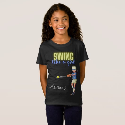 Swing als een meisje softbal T-shirt (Voorkant volledig)