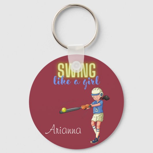 Swing als een meisje Softball   Sleutelhanger (Voorkant)