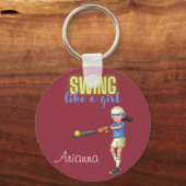 Swing als een meisje Softball   Sleutelhanger (Voorkant)