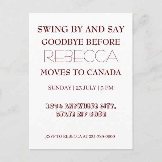 Swing By en zeg vaarwel weggaan Afscheidsfeest Briefkaart (Voorkant)